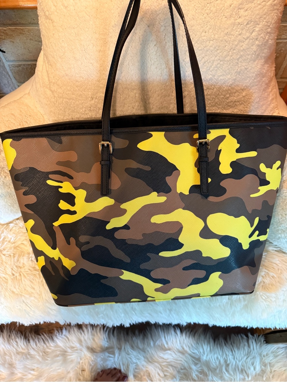 Michael Kors Yellow & Olive Camo Leather Tote - Picture 3 of 9